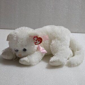 Ty Classic CRYSTAL White Kitty Cat Lying Down Pink Gingham Bow Plush 2009 12"